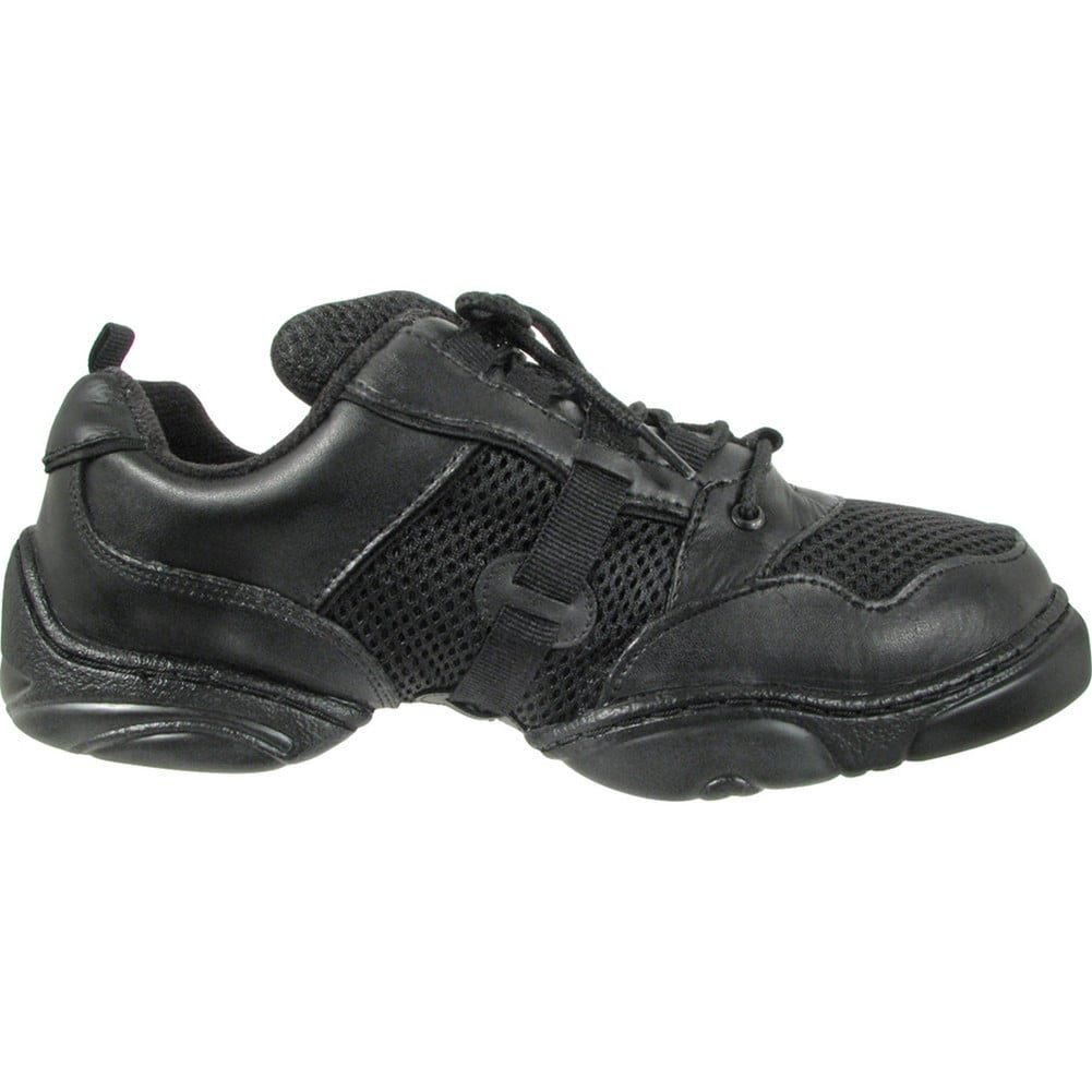Black Leather Mesh Upper Split Rubber Sole Dance Jazz Sneakers 5 Womens