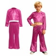thumbnail image 1 of Dance for Girls Sequin Pink Dance Long Sleeve Crop Top and Flared Pants Outfit Set Jazz Dance Outfits for Girls Dance Performance Outerwear, 1 of 6