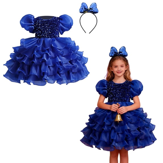 Dance for Girls Blue Sequin Dress Tutu Dance Dresses Dance Hop Outfits for Girls Stage Performance Outerwear 7-8 Years
