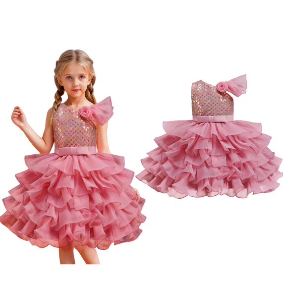Dance for Girls Pink Sequin Dress Tulle Dance Dresses Dance Girls Clothes Street Dance Outerwear 5-6 Years