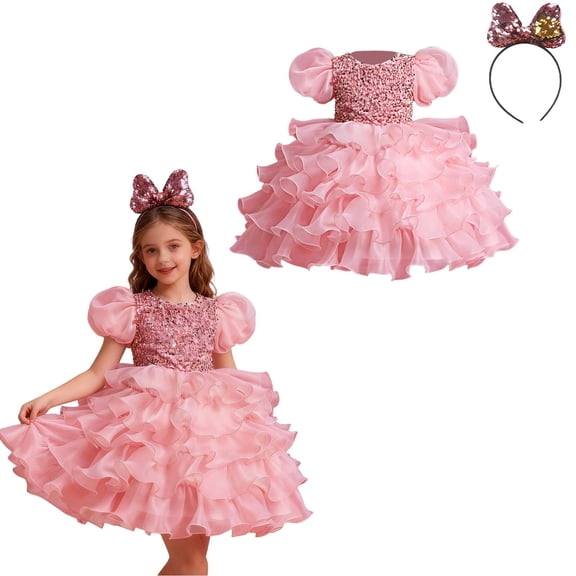 Dance for Girls Pink Sequin Dress Tutu Dance Dresses Dance 80s Outfit for Kids Street Dance Outerwear 9-10 Years