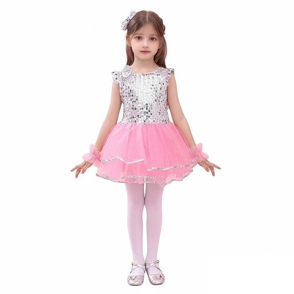 Dance for Girls Sequin Dance Puff Sleeve Tutu Dress Outfit Set 80s Kids Outfit for Girls Street Dance Outerwear 9-10 Years