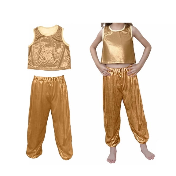 Dance for Girls Sequin Gold Dance Sleeveless Tank Top and Pants Set Disco Outfit Stage Performance Outerwear 6-7 Years
