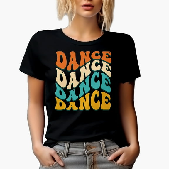 Dance, Dancing Passion or Dancer Themed, Groovy Retro Wavy Text Merch Gift, Black T-Shirt, Small