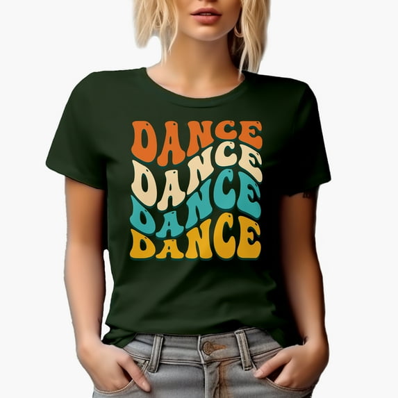 Dance, Dancing Passion or Dancer Themed, Groovy Retro Wavy Text Merch Gift, Military Green T-Shirt, Small