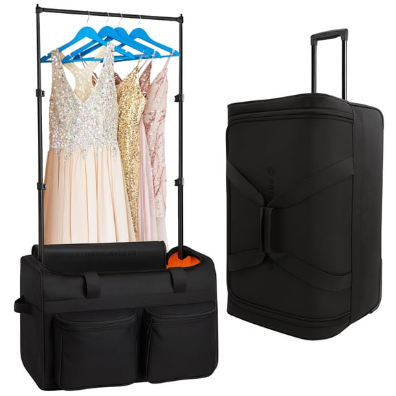 Dance Duffle Bag with Garment Rack 28" – Rolling Dance Competition Bag for Shows, Travel and Performances – Collapsible Dance Suitcase with Portable Trolley and Storage Pockets