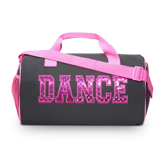 Dance Duffle Bag for Girls, Water-resistant Kids Travel Bag with Adjustable Carry On and Handy Pouch, Dance Accessories For Girls (Black/Fuchsia) One Size