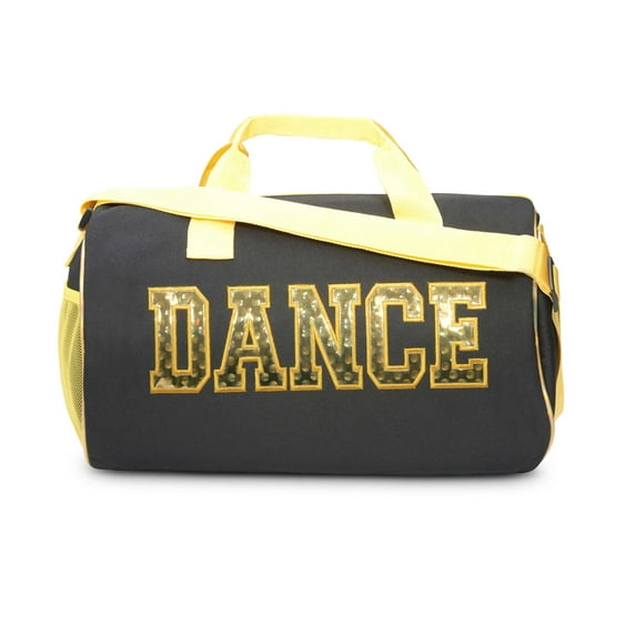 Dance Duffle Bag for Girls, Water-resistant Kids Travel Bag with Adjustable Carry On and Handy Pouch, Dance Accessories For Girls (Black/Yellow) One Size