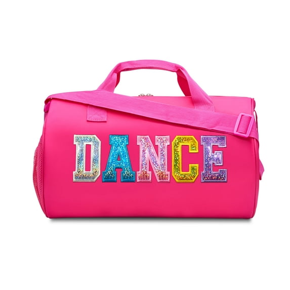 Dance Duffle Bag for Girls, Kids Travel Bag with Adjustable Carry on and Handy Pouch, Dance Accessories for Girls, Teens (Fuchsia/Multi)