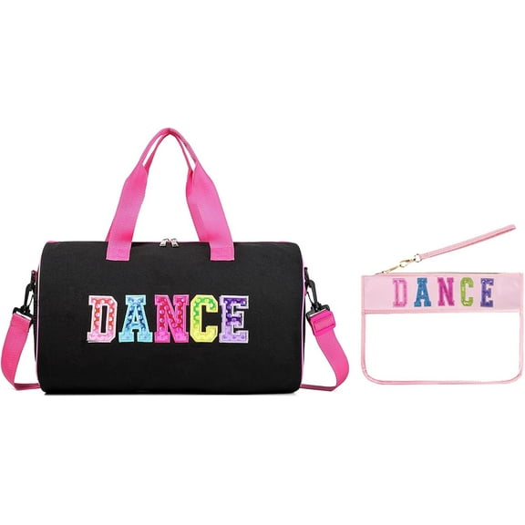 Dance Duffle for Girls,   Storage, Weekend/Overnight Bag, Gymnastics 17"Lx9"Wx9"H (Rose Set-Clear Letter Bag)