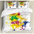 thumbnail image 1 of Dance Duvet Cover Set Queen Size, Red Haired Fitness Girl Colorful Ink Splatter Effect Rainbow Colors Splashed Design, 3 Piece Bedding Set with 2 Pillow Shams, Multicolor, by Ambesonne, 1 of 3