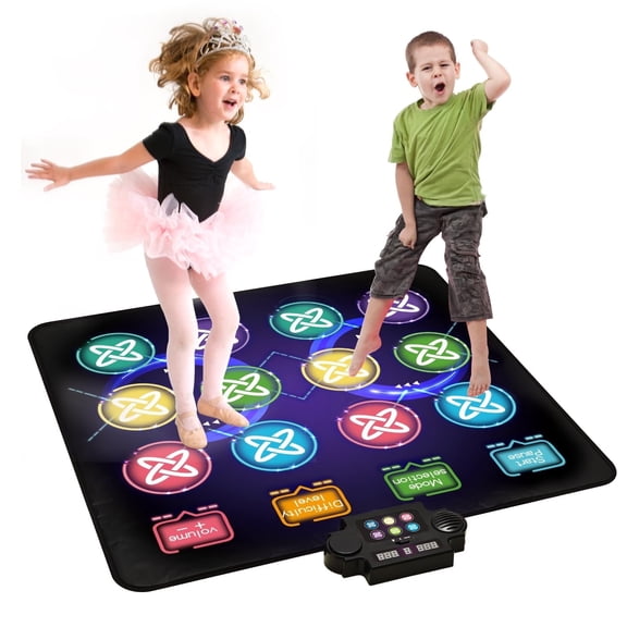 Dance Mat Toys for Kids, Dual Dance Pad with Light-Up, 1 & 2-Player Mode, Music Dance Game Mat with Adjustable Volume, Built-in Music & 8 Modes, Gift for Girls Boys Age 3-12