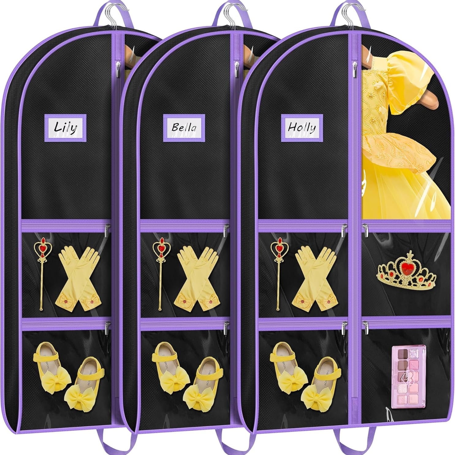 LOVEGRASS Kids Garment Bags For Dance Costumes - 40 Inch Hanging Bags With 4 Clear Pockets, 6 Pack