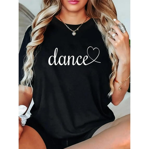 Dance Graphic T-Shirt Cotton Crew Neck Short Sleeve Casual Tee Ballet Jazz Dancewear Top Black S-5XL