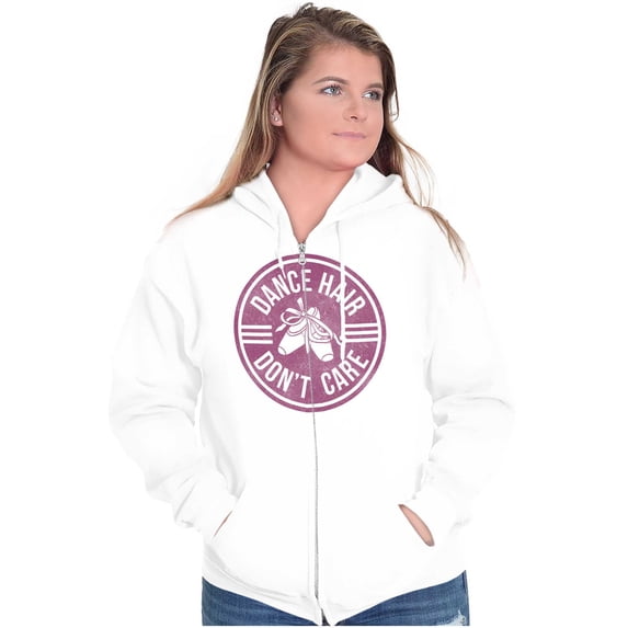Dance Hair Dont Care Joke Ballet Barre Womens Plus Size Graphic Zipper Hoodie Brisco Brands 5X