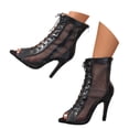 thumbnail image 1 of Dance Heels for Women Mesh Party Evening Ankle Sandals Boots Classic Latin Ballroom Dancing Shoes Stiletto Heels, Black, Size 7, 1 of 9