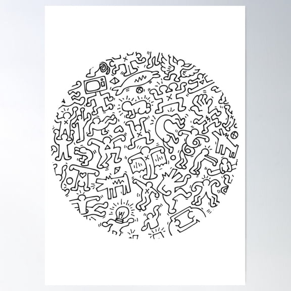 Dance In White Dj Dog Circle Animal Street Art Poster Wall Art, Modern Wall Decor For Living Room Bedroom, 8x12 UNFRAMED