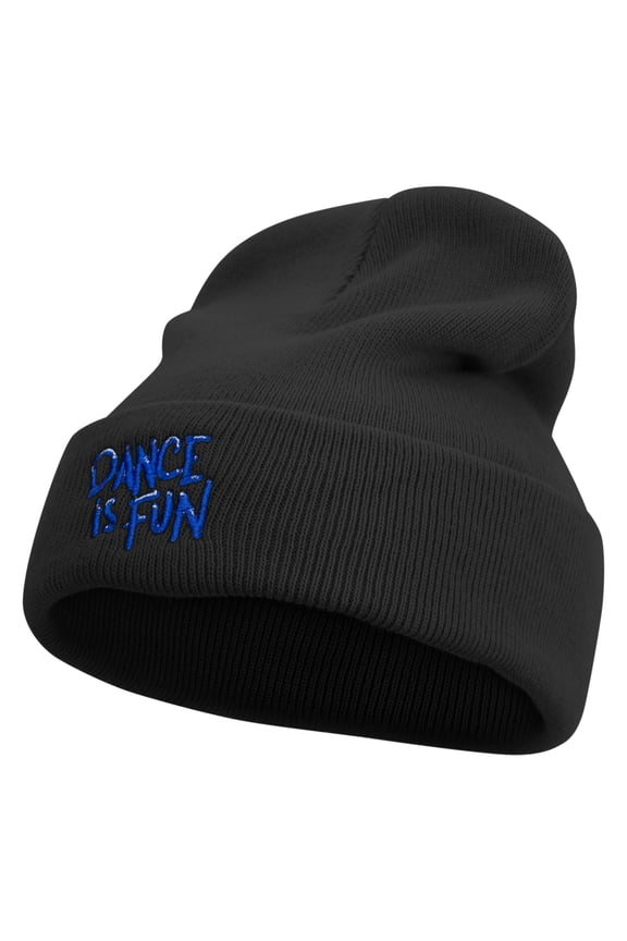 Dance Is Fun Embroidered 12 Inch Long Knitted Beanie - Black OSFM
