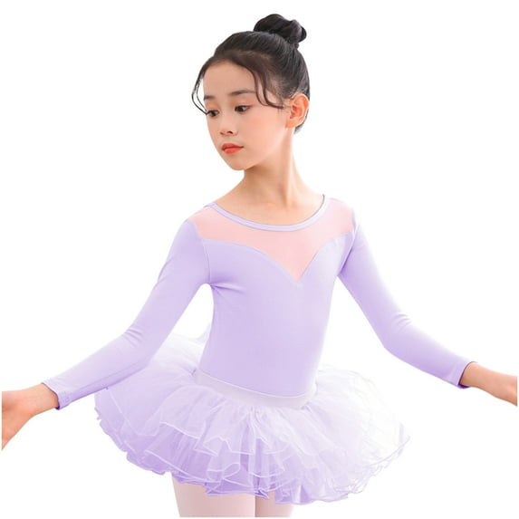 Dance Leotard for Girls 4-16 Dance Dress Outfit Combo with Skirt Long Sleeve Slimming Ballet Skinny Gymnastics Dancewear, Purple, 13 Years