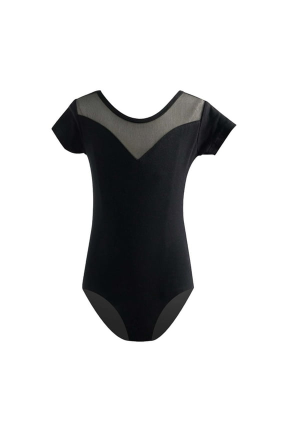 Dance Leotard for Girls Ballerina Jazz Dance Recital Short Sleeve Solid Romper Leotard Black-Short Sleeve 11-12Years