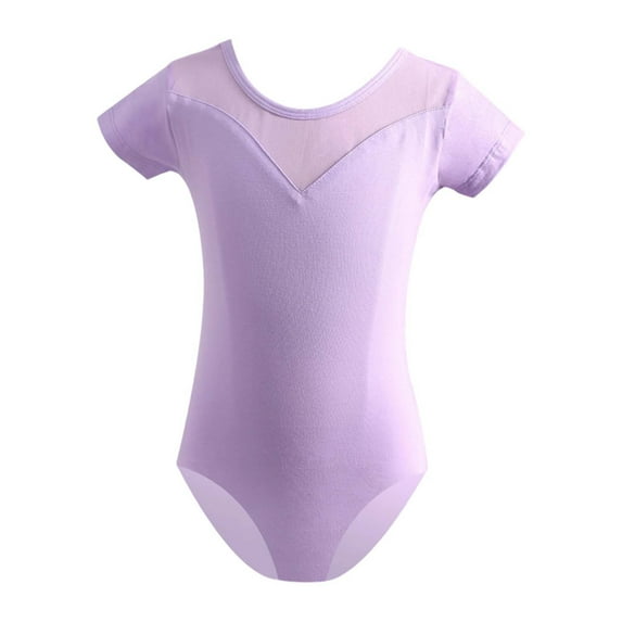 Dance Leotard for Girls Ballerina Jazz Dance Recital Short Sleeve Solid Romper Leotard Purple-Short Sleeve 7-8Years