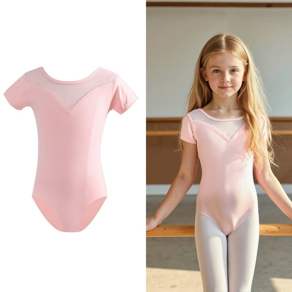 Dance Leotards for Girls Classic Short Sleeve Pink Ballet Leotard for Girls Kids Ballet Outfit Leotard Girls 9-10 Years