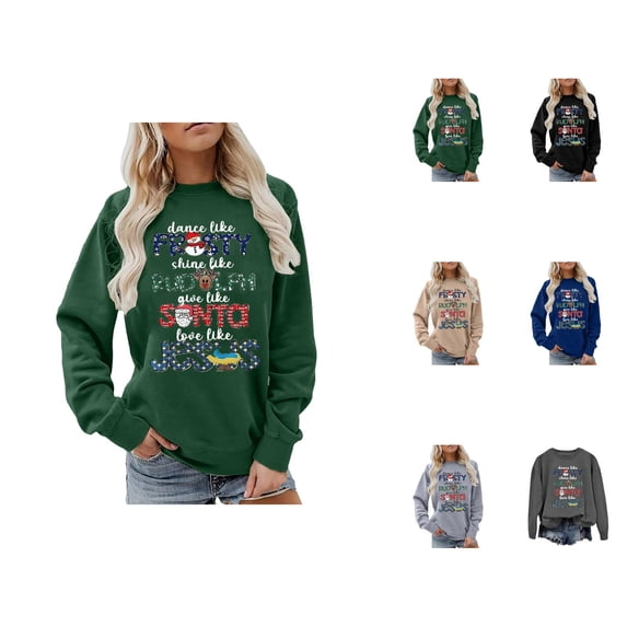 Dance Like Frosty Shine Like Rudolph Christmas Sweatshirts for Women Long Sleeve Crewneck Christian Sweatshirt Pullover Tops
