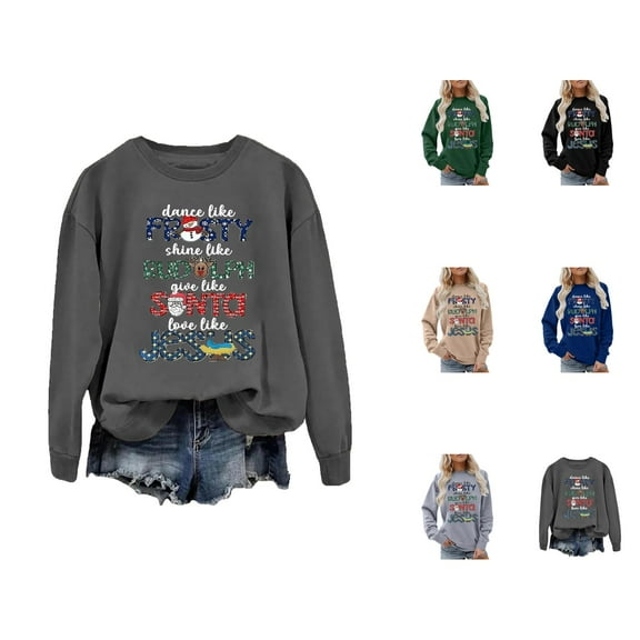 Dance Like Frosty Shine Like Rudolph Christmas Sweatshirts for Women Long Sleeve Crewneck Christian Sweatshirt Pullover Tops