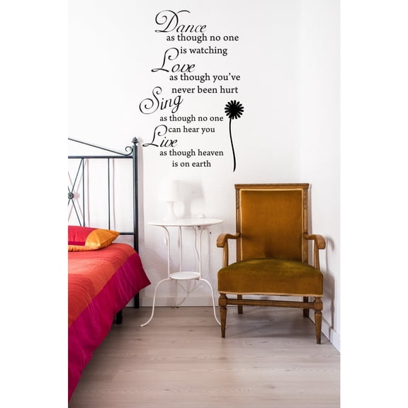 Picniva Dance Love Sing Live Inspirational Quote Vinyl Wall Decal, Black, 29 x 45 in
