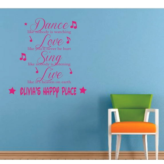 Dance Love Sing Positive Quote Quotes Customized Wall Decal - Custom Vinyl Wall Art - Personalized Name - Baby Girls Boys Kids Bedroom Wall Decal Room Decor Wall Stickers Decoration Size (20x18 inch)