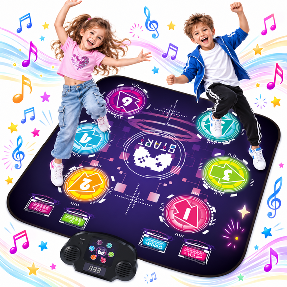 Bluetooth Dance Mat for Kids with 5 Game Modes & LED Keys, 7 Volume Levels, Built-in Music, Interactive Electronic Dance Game, Birthday Christmas Gift for Girls Boys Ages 4-12