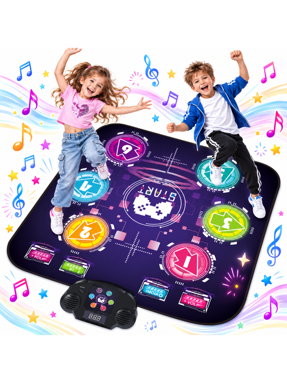 Bluetooth Dance Mat for Kids with 5 Game Modes & LED Keys, 7 Volume Levels, Built-in Music, Interactive Electronic Dance Game, Birthday Christmas Gift for Girls Boys Ages 4-12