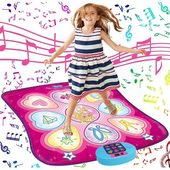 Dance Mat - Rhythm Step Play Mat - Dance Game Toy Pad with LED Lights, Gift for Kids Girls 3-8, Adjustable Volume, Built-in Music, 3 Challenge Levels