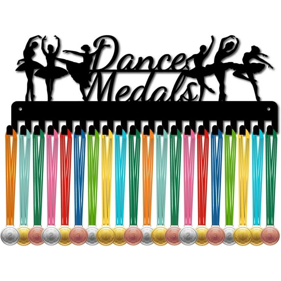 Dance Medal Holder Display Dancer Medal Hanger Sports Rack Iron Frame Hooks Wall Mounted Medal Hangers Organizer for Hanging Medals Ribbons Ballet Dancing Medalist 15.7 x 5.9Inch Black