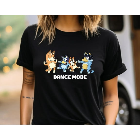 Dance Mode T-Shirt, Bluey Family Shirt, Cartoon, Bluey Birthday Party Shirt, Bluey Bingo, Disney Bluey Gift, Black Color