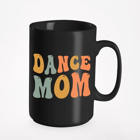 Dance Mom, Dancer Mother Themed, Groovy Retro Wavy Text Merch Gift, Black 15oz Ceramic Mug