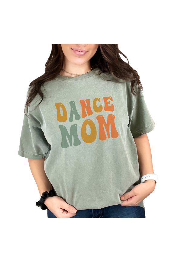 Dance Mom, Dancer Mother Themed, Groovy Retro Wavy Text, Moss Comfort Colors T-Shirt, 2XL