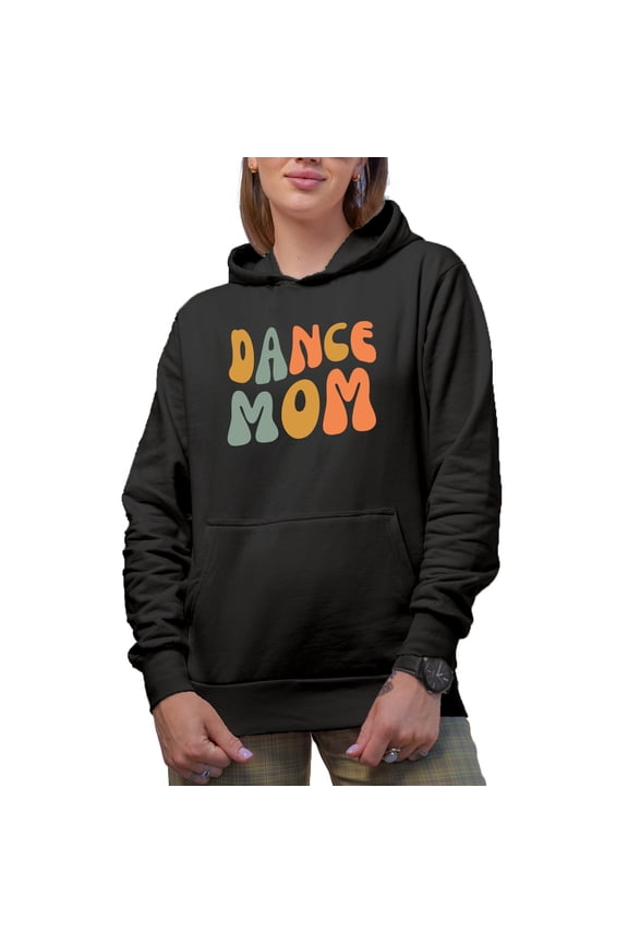Dance Mom, Dancer or Dancing Mother Themed, Groovy Retro Wavy Text Merch Gift, Black Hooded Sweatshirt or Hoodie, Small