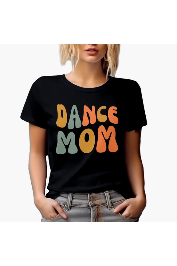 Dance Mom, Dancer or Dancing Mother Themed, Groovy Retro Wavy Text Merch Gift, Black T-Shirt, Small