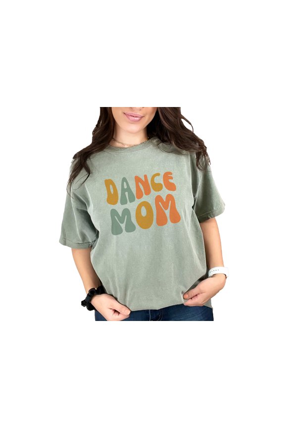 Dance Mom, Dancer or Dancing Mother Themed, Groovy Retro Wavy Text, Moss Comfort Colors T-Shirt, XL