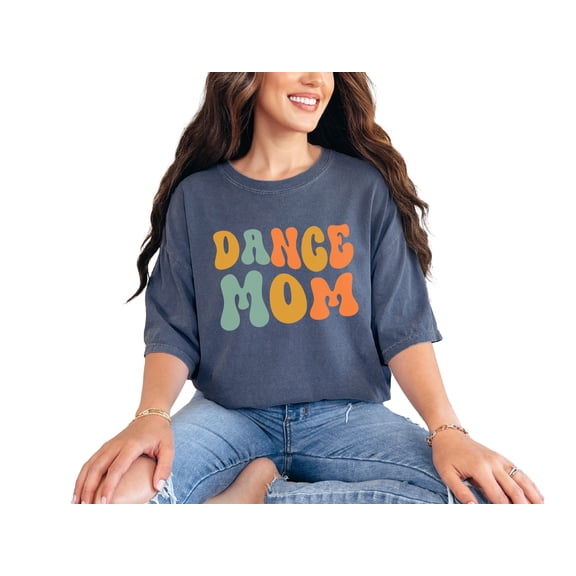Dance Mom, Dancing or Dancer Mother Themed, Groovy Retro Wavy Text, Denim Comfort Colors T-Shirt, Large
