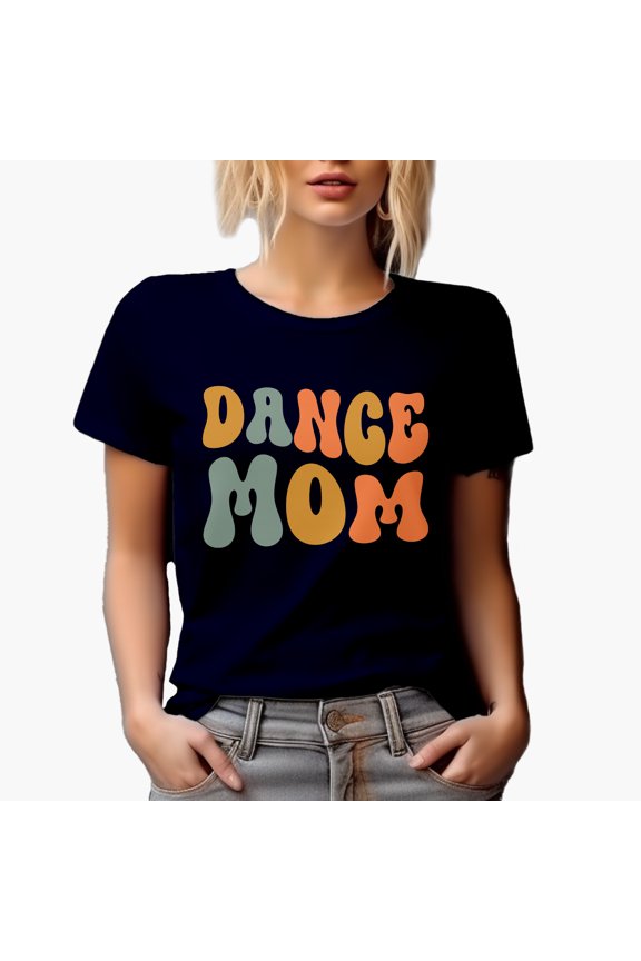 Dance Mom, Dancing or Dancer Mother Themed, Groovy Retro Wavy Text Merch Gift, Navy Blue T-Shirt, XL