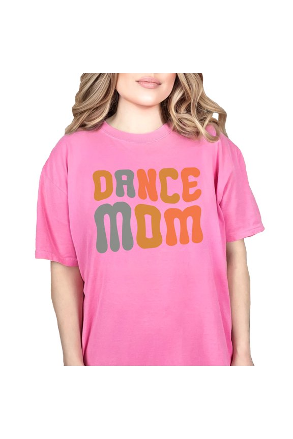Dance Mom, Name for Dancer Mother or Mama, Groovy Retro Wavy Text, Crunchberry Comfort Colors T-Shirt, Large