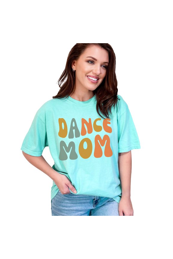 Dance Mom, Title for Dancer Mother, Mama or Mommy, Groovy Retro Wavy Text, Chalky Mint Comfort Colors T-Shirt, Small