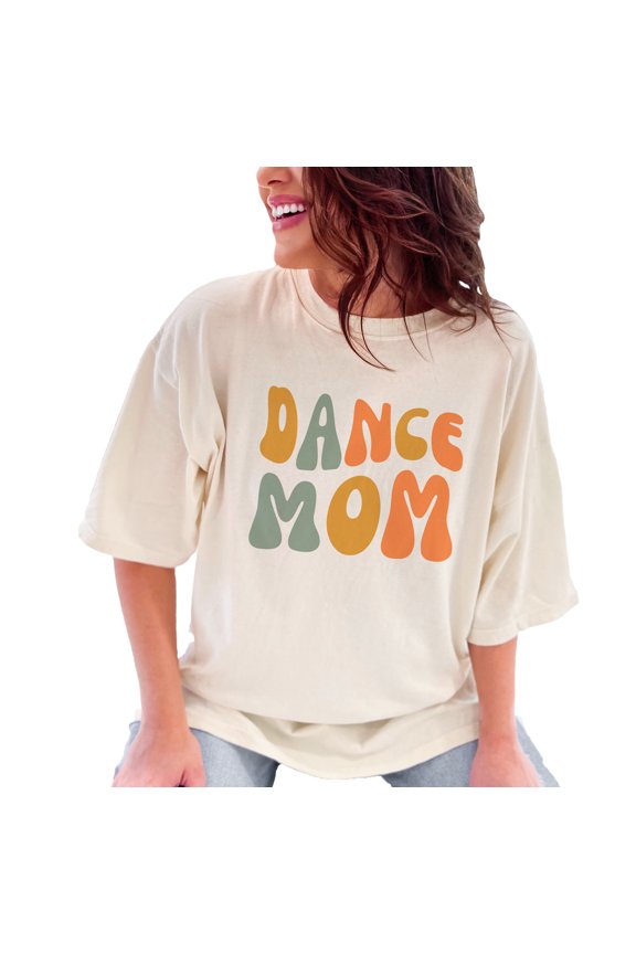 Dance Mom, Title for Dancer Mother, Mama or Mommy, Groovy Retro Wavy Text, Ivory Comfort Colors T-Shirt, Small