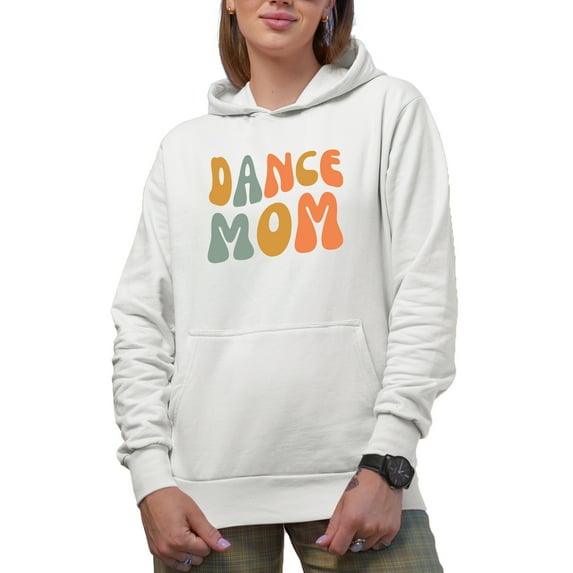 Dance Mom, Title for Dancer Mother, Mama or Mommy, Groovy Retro Wavy Text Merch Gift, White Hooded Sweatshirt or Hoodie, Small