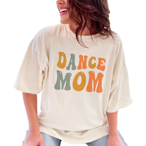 Dance Mom, Title or Name for Dancer Mother, Mama or Mommy, Groovy Retro Wavy Text, Ivory Comfort Colors T-Shirt, Large