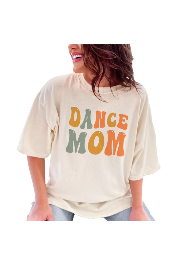 Dance Mom, Title or Name for Dancer Mother, Mama or Mommy, Groovy Retro Wavy Text, Ivory Comfort Colors T-Shirt, Small