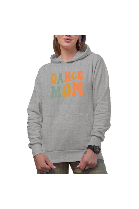 Dance Mom, Title or Name for Dancer Mother, Mama or Mommy, Groovy Retro Wavy Text Merch Gift, Heather Grey Hooded Sweatshirt or Hoodie, Medium