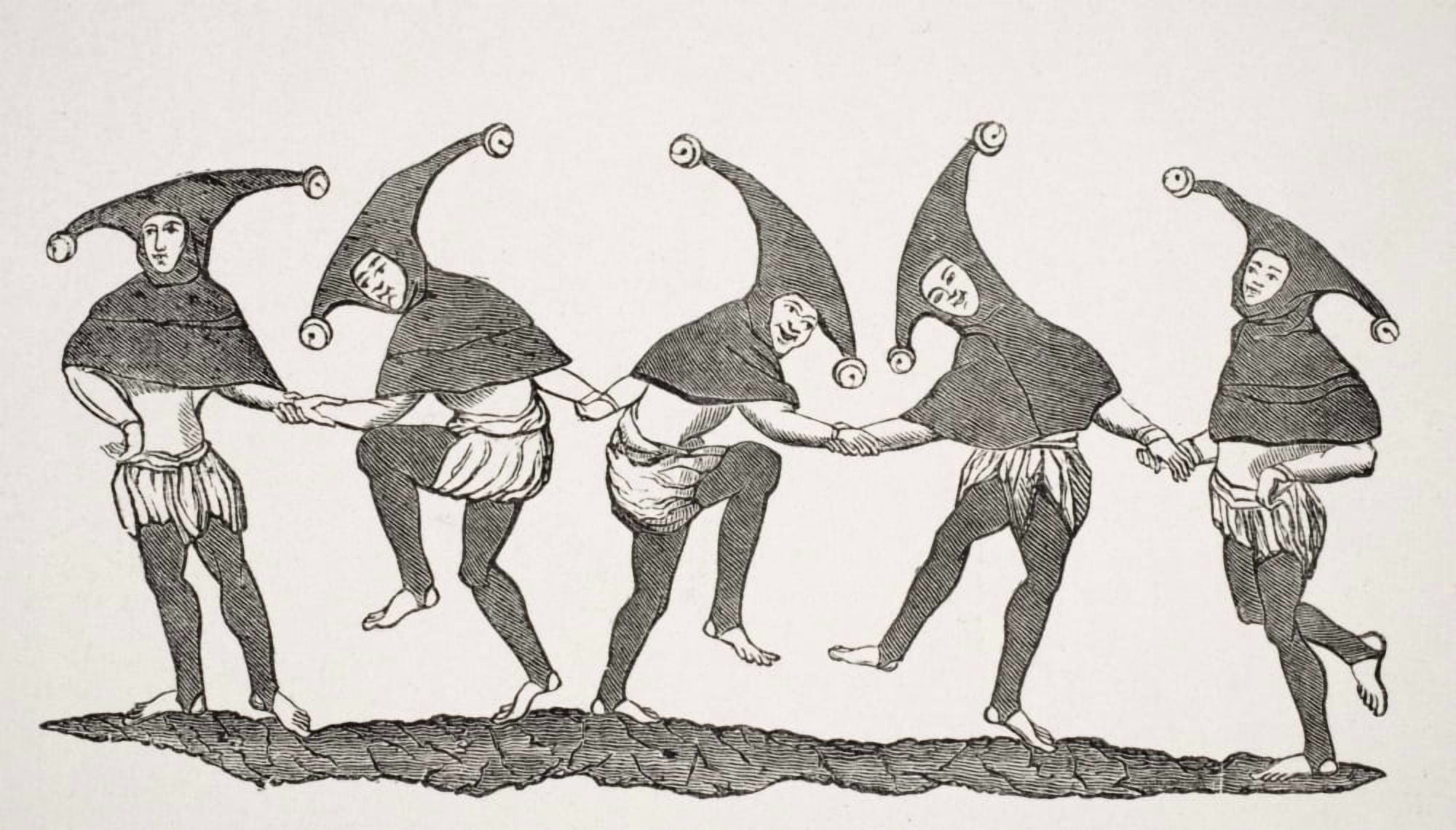 Dance Of Fools 19Th Century Reproduction From Miniature In 13Th Century Manuscript Canvas Art - Ken Welsh Design Pics (38 x 22)